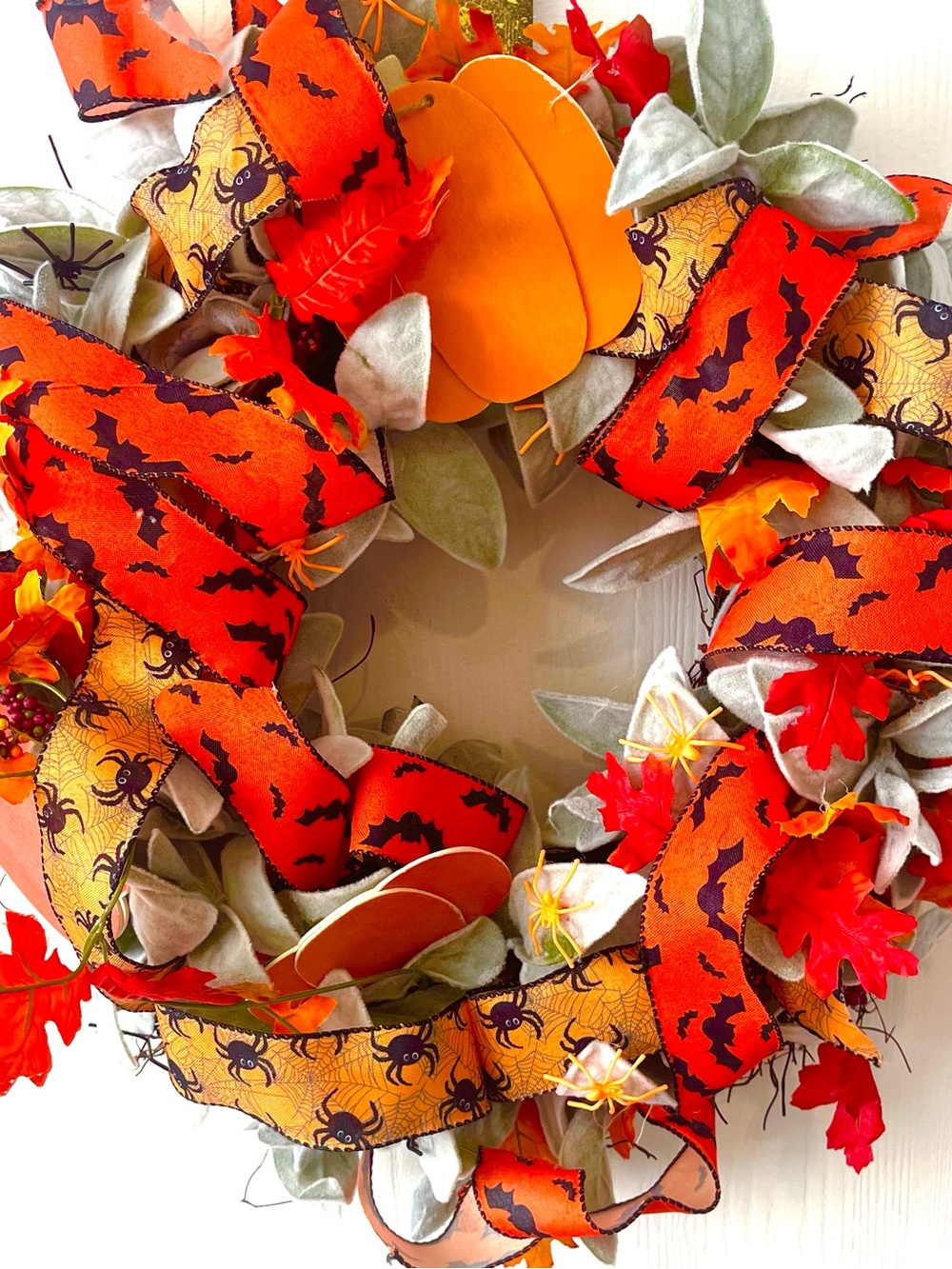 Autumn Orange Halloween Ribbon Wreath - boutique home by Palm Harbor resort 22”